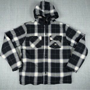 CATERPILLAR HOODED QUILTED FLANNEL BUTTON UP WORK WEAR JACKET in Men's L LARGE